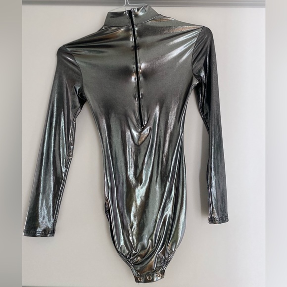 Metallic silver high neck bodysuit - Picture 3 of 7